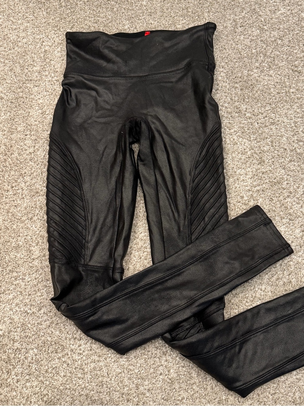 SPANX Black High-Waist Faux Leather Moto Leggings